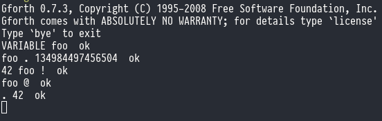 GForth VARIABLE example