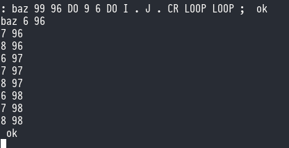 Two nested DO loops in GForth