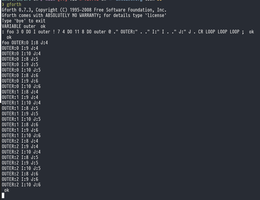 Three nested DO loops in GForth