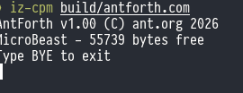 AntForth running on iz-cpm