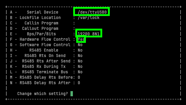 Minicom serial port setup