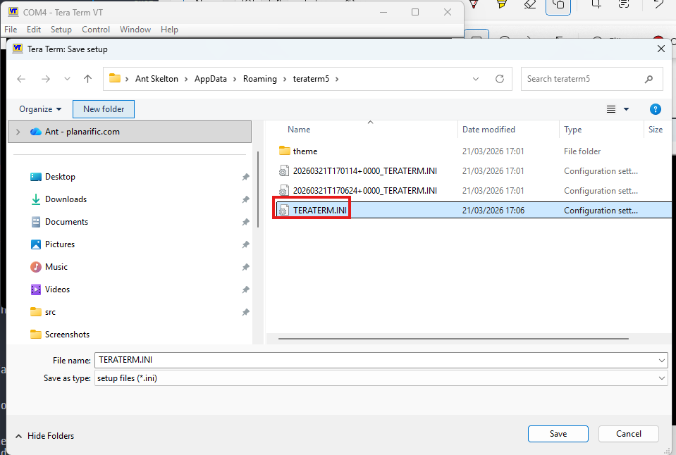 Teraterm saving ini file